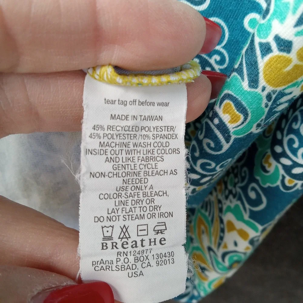 prAna Paisley Print Short Sleeve V Neck Dress Teal‎ Boho Festival Medium